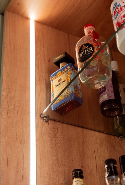 bar area - glass shelves